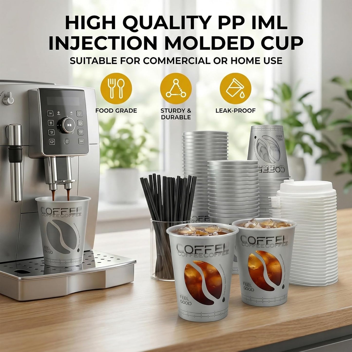 100 Sets Bulk Frosted Disposable Hard Plastic Cups With Straws Lids,90mm Disposable Bubble Boba Milk Tea ToGo Cups Cold Hot Plastic coffee Boba Tea Business TakeAway Supplies (16, ounces)
