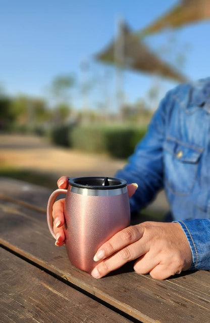 CHILLOUT LIFE Stainless Steel Insulated Coffee Mugs Set of 2 (14oz) – Double Wall Coffee Cups with Spill Resistant Lid & Strong Handle, Shatterproof Cups for Cold Drinks and Hot Beverages