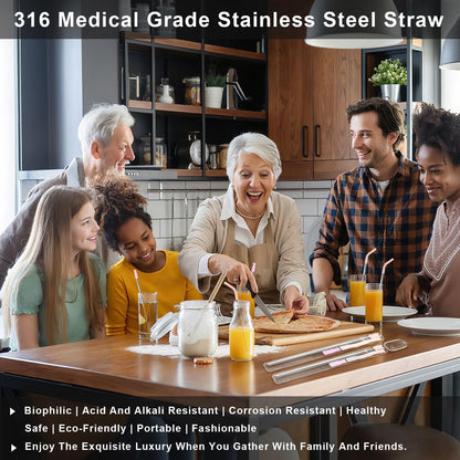 Reusable Stainless Steel Straws Set 6 PCS with 6 Silicone Tips, 2 Straw Brush, 1 Storage Case, Different Sizes of Metal Straws Reusable, Suitable for 14, 20, 30 oz Cups Tumbler, for Hot/Cold Drinks