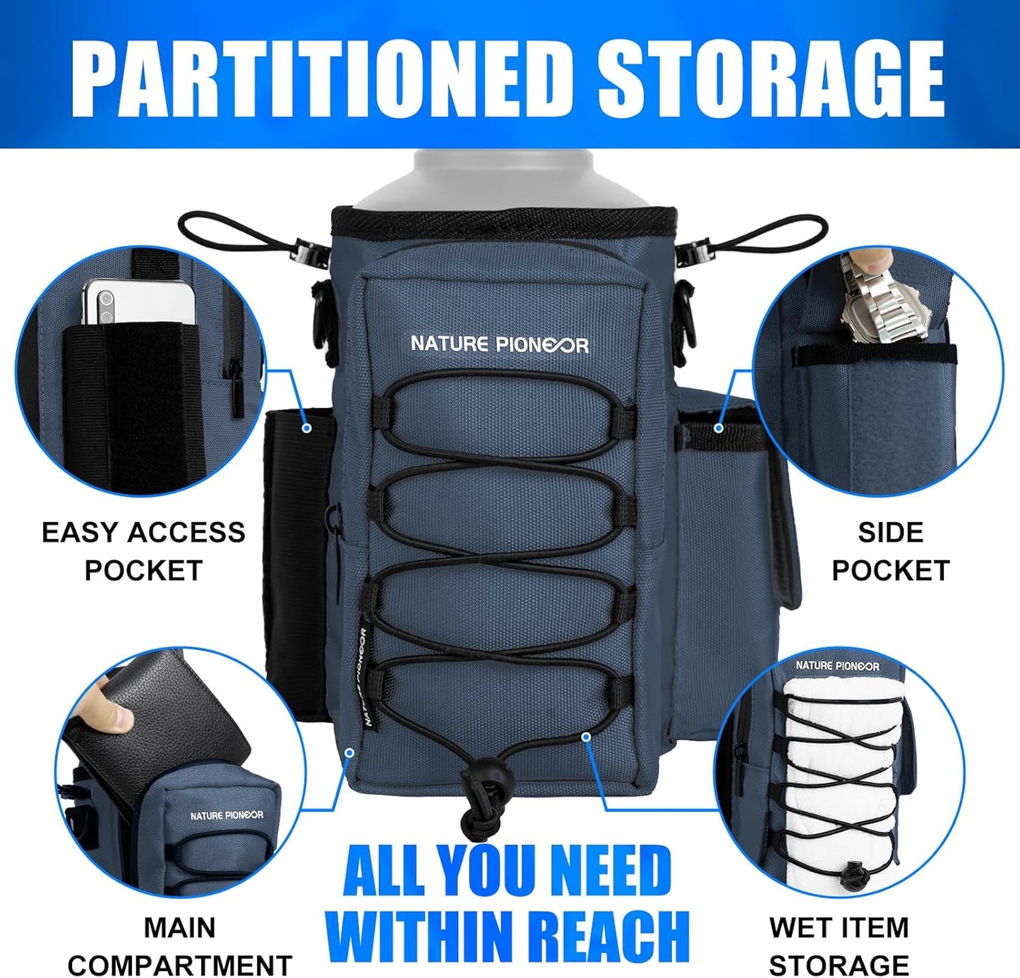 NATURE PIONEOR Magnetic Gym Bag for Men and Women - Magnet Water Bottle Holder Sling Carrier with Crossbody Shoulder Strap,Gym Accessories Pouch,Phone Pockets for Sports,Walking,Travel,Workout