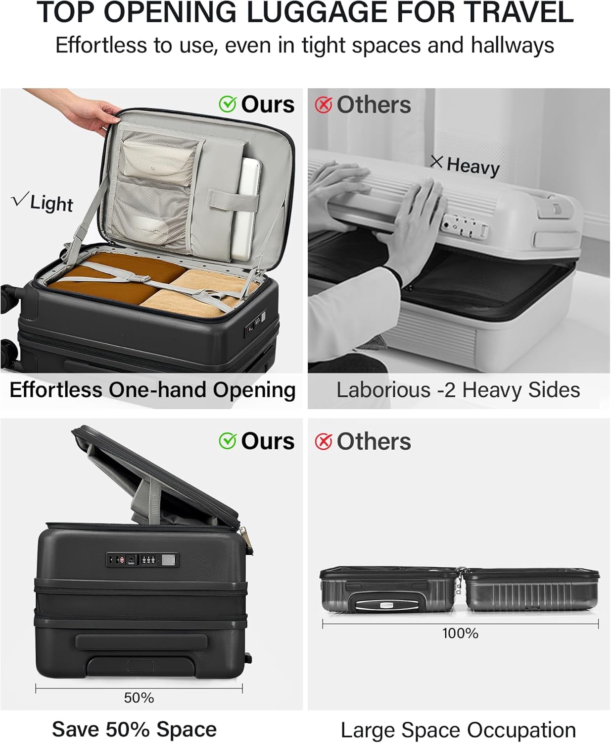 Hanke 20 Inch Expandable Carry On Luggage with Cup Holder 22x14x9 Airline Approved, Top Opening Hard Shell Suitcases with Wheels, Carry-On Travel Suitcase Trunk Luggage with Lock, Smoke White
