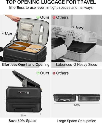Hanke 20 Inch Expandable Carry On Luggage with Cup Holder 22x14x9 Airline Approved, Top Opening Hard Shell Suitcases with Wheels, Carry-On Travel Suitcase Trunk Luggage with Lock, Smoke White