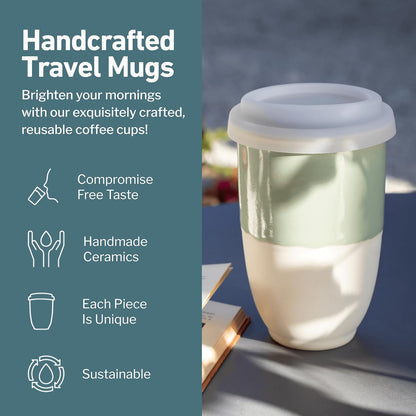 NOVA CERAMICS Coffee Tumbler – Travel Mug - On the Go Coffee Mug – Microwave & Dishwasher Safe Green Coffee Tumbler - Gifts For Women Men Him Her – 16oz – Monsoon