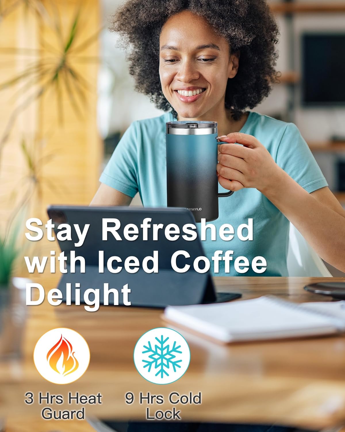 RAYMYLO Insulated Coffee Mug 12 oz, Double Wall Stainless Steel Coffee Mug with Lids, Leak-Proof & Detachable Slider Lid for Thorough Clean, Keeps Coffee Cold for 9 Hrs, Suitable for Camp Home Office