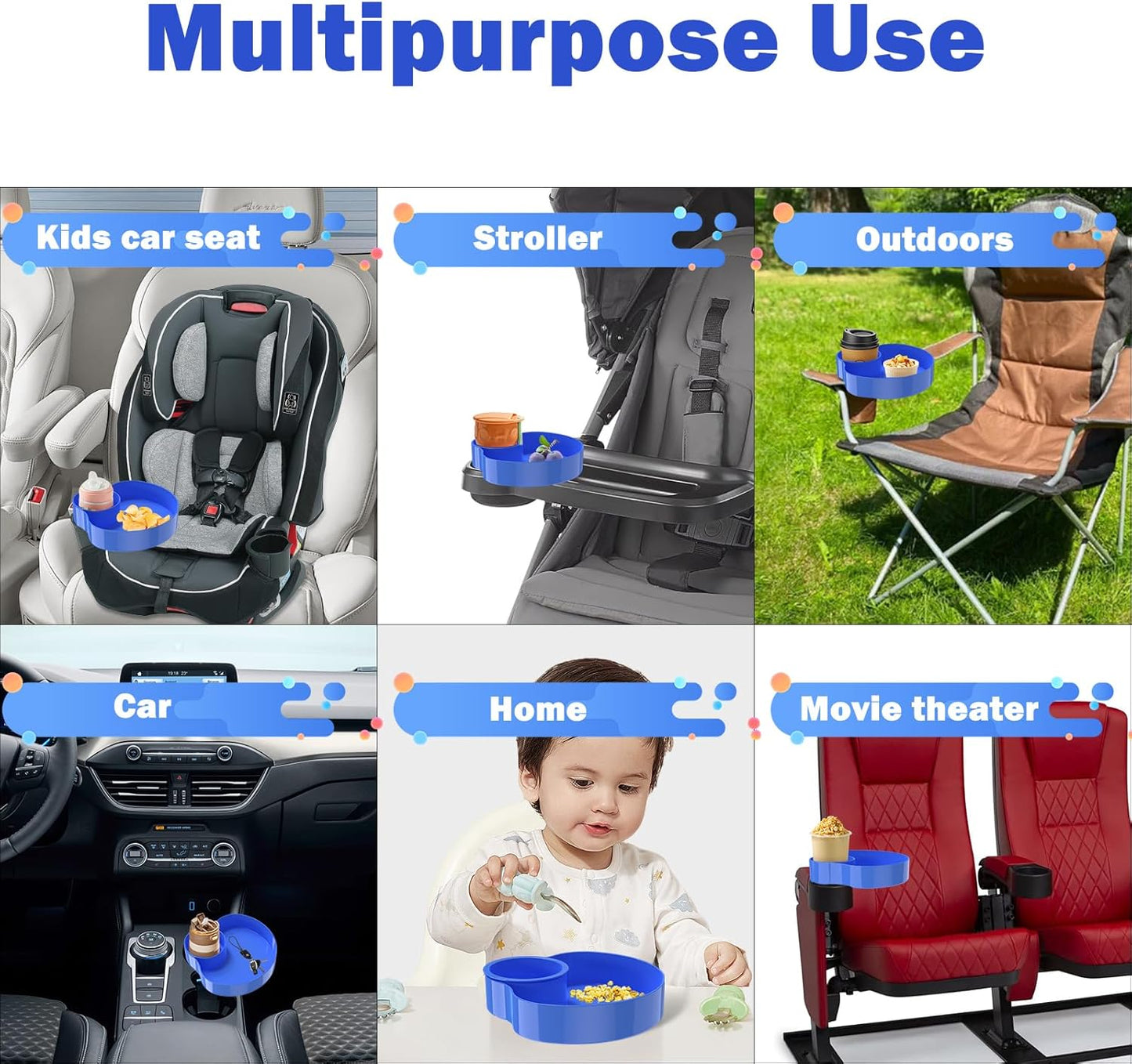 [2 Packs] Kids Car Seat Tray, Travel Tray with Cup Holder for Toddler Baby, Kids Car Seat Food Snack Organizer for Road Trip, Stroller snack, travel must haves - Pink