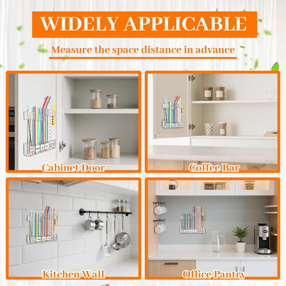 Upgraded 9.84" Large Straw Holder for Cabinet Door, 3-Part Adjustable Straw Organizer Storage with Strong Adhesive Double-sided Tape, Ultra Sticky Under-Cabinet Mount Storage (Transparent)