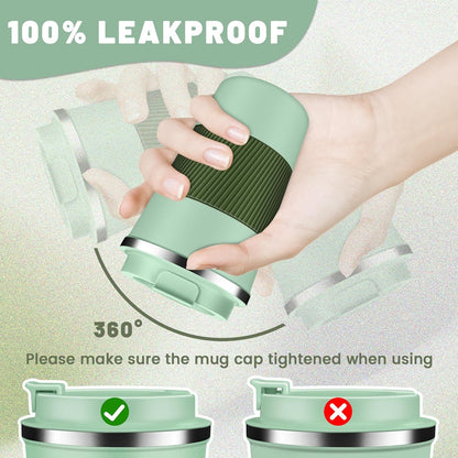 DUBUXW Insulated Coffee Tumblers with Flip Lid 12oz / 17oz, Stainless Steel Travel Coffee Mug Leak Proof, Vacuum Insulated Coffee Mug Reusable Cup, Keeps Cold and Hot for Coffee Tea