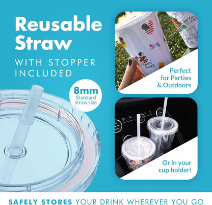 Simple Green Solutions - Customizable Paper Insert Acrylic Double Wall Cup for Cold Drinks, Clear Reusable Cups with Lids & Straws, Insulated Plastic Tumblers with Lids & Straw, Acrylic Tumblers, 16oz