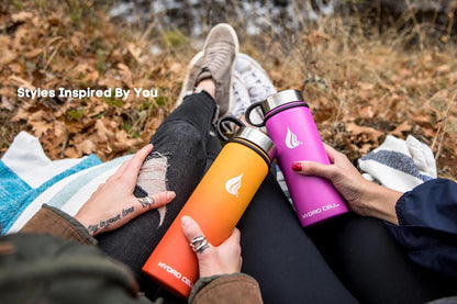 HYDRO CELL Stainless Steel Insulated Water Bottle with Straw - For Cold & Hot Drinks - Metal Vacuum Flask with Screw Cap and Modern Leakproof Sport Thermos for Adults (Neon 18oz)