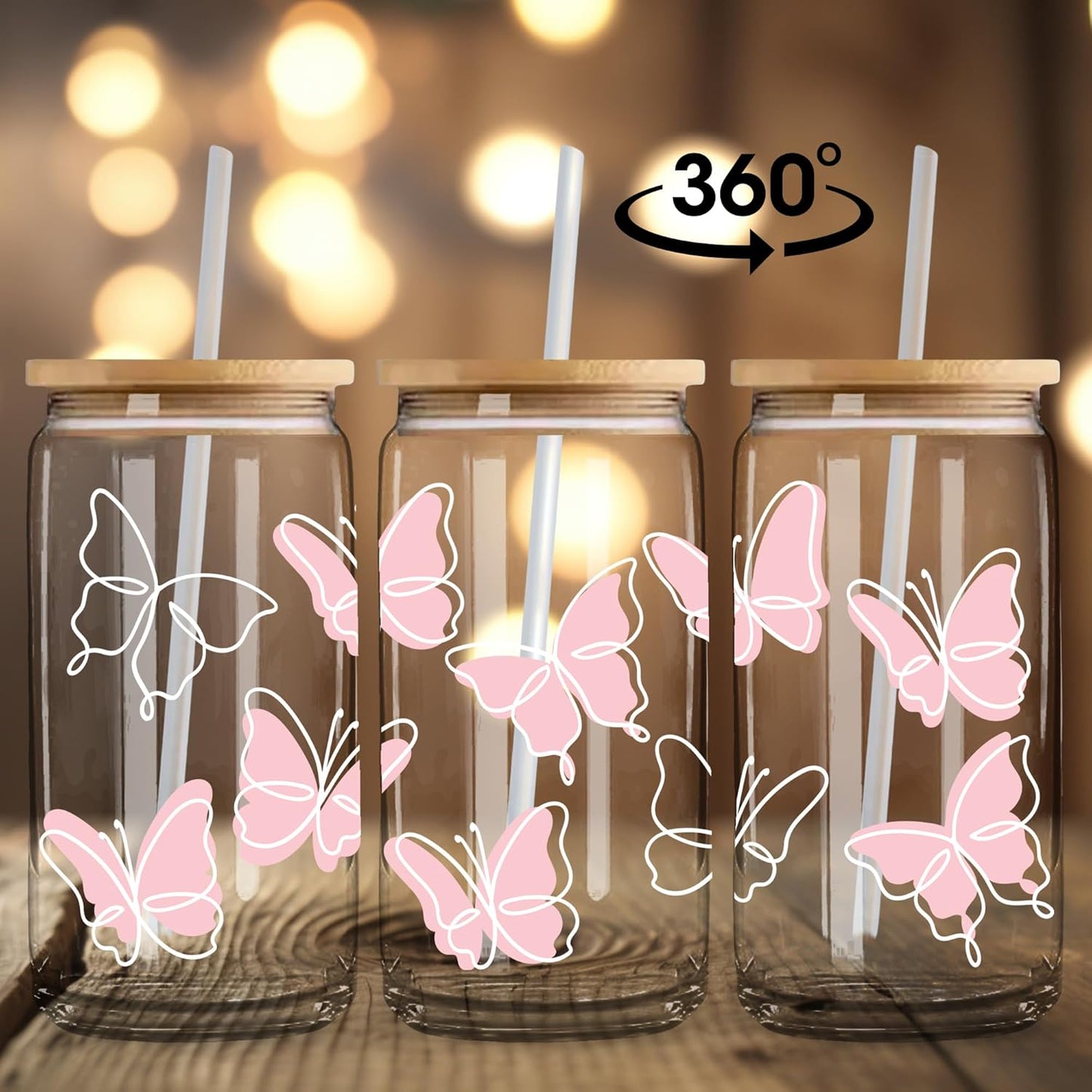 Coquette Cute Pink Bow Glass Cups with Lids and Straws, Aesthetic Iced Coffee Matcha Cup, Girly Preppy Design Tumbler Mug, Valentines Christmas Birthday Gifts for Women, Teen Girl Gifts Trendy Stuff