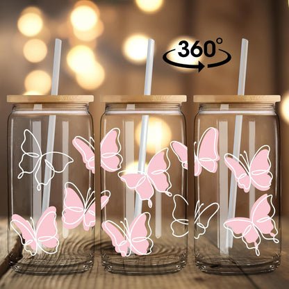 Coquette Cute Pink Bow Glass Cups with Lids and Straws, Aesthetic Iced Coffee Matcha Cup, Girly Preppy Design Tumbler Mug, Valentines Christmas Birthday Gifts for Women, Teen Girl Gifts Trendy Stuff