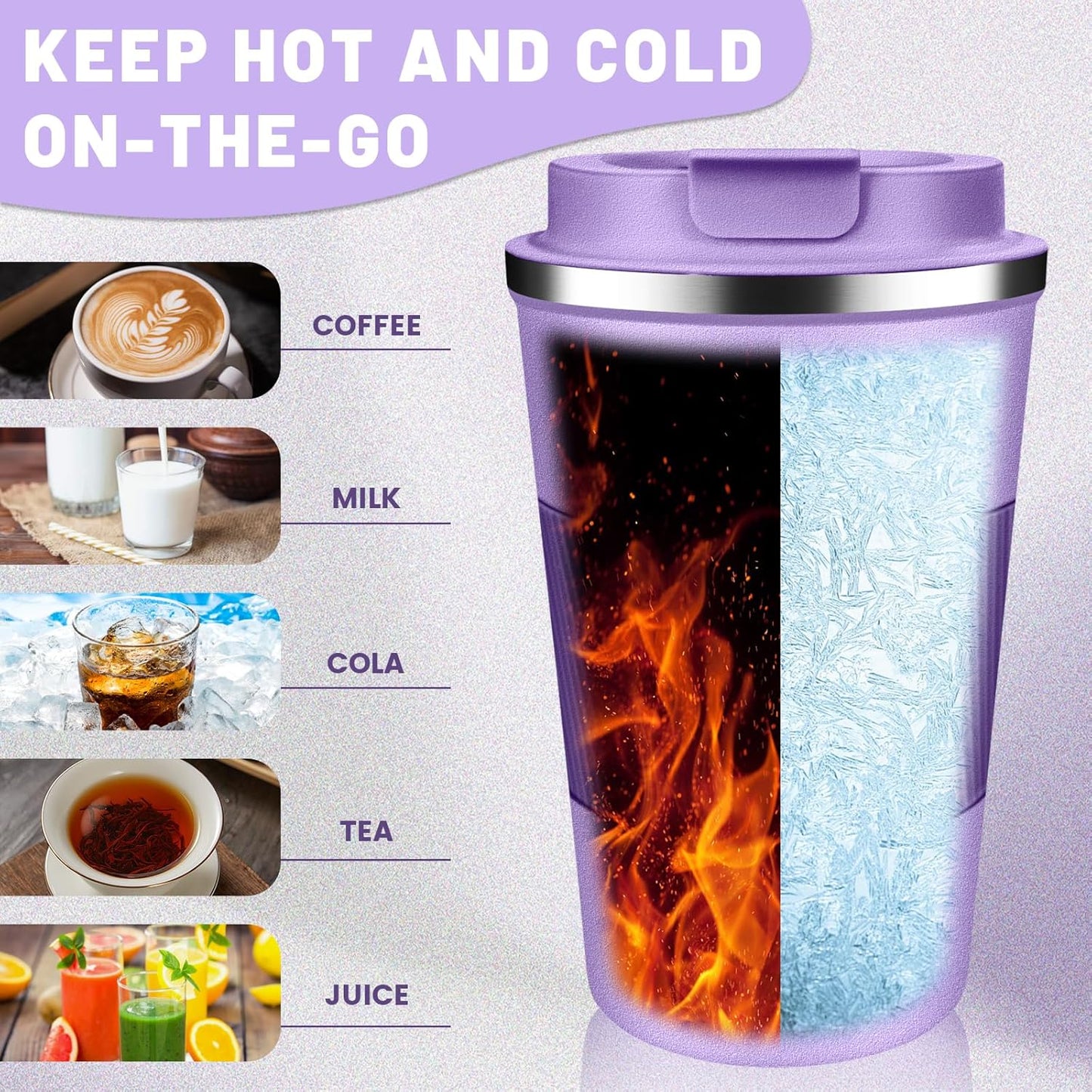 DUBUXW Insulated Coffee Tumblers with Flip Lid 12oz / 17oz, Stainless Steel Travel Coffee Mug Leak Proof, Vacuum Insulated Coffee Mug Reusable Cup, Keeps Cold and Hot for Coffee Tea