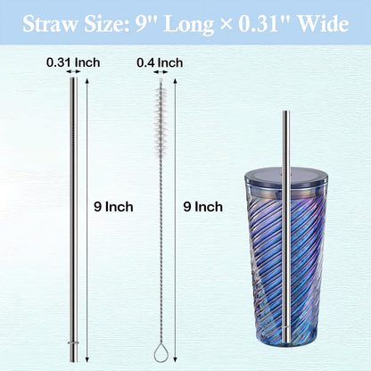 10.5 Inch Stainless Steel Straws Replacement for Starbucks Cold Cup Venti 24 oz, 6 PCS Straight Reusable Metal Straw with Cleaning Brush, 10.5" X 0.31" Compatible with Starbucks Tumblers