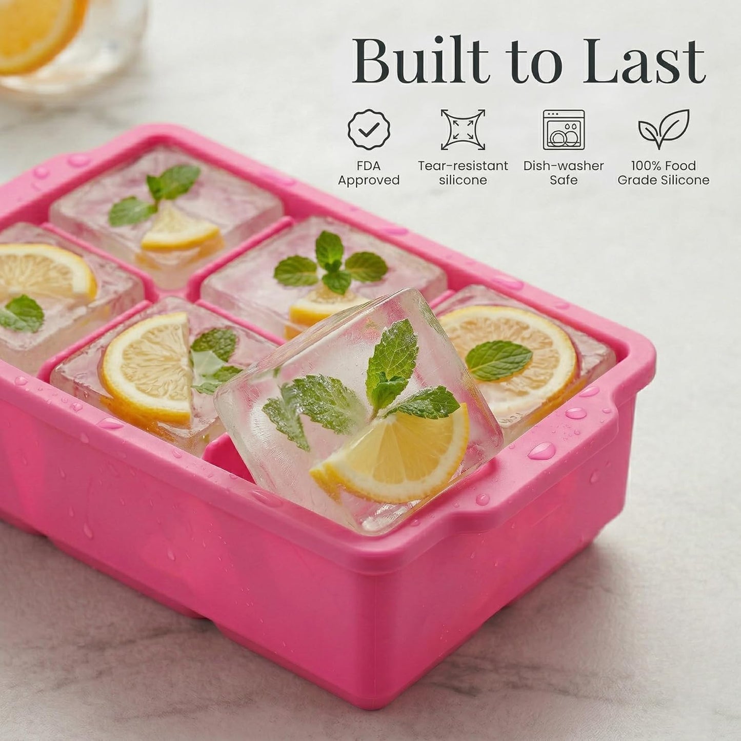 KitchFort Large Silicone Ice Cube Tray (2-Pack), Easy Release 2" Big Ice Cubes - Cocktail, Whiskey Ice Cubes Mold - Ice Trays for Freezer with Lid - Stackable Silicone Ice Tray - Black