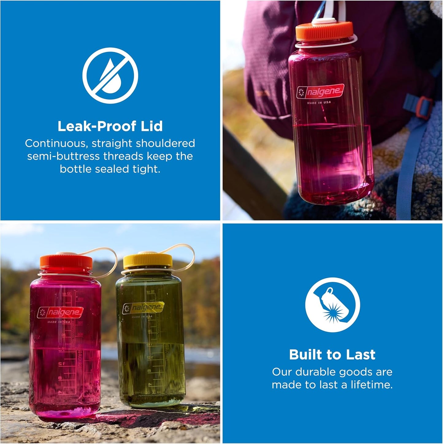 Nalgene 32 oz Wide Mouth Water Bottle | BPA-Free, Durable & Leak Proof, Lightweight Bottle for Hiking & Gym, Work & Travel