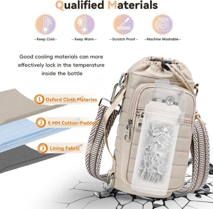 Water Bottle Carrier Bag with Strap, Sling Bag for Walking, Hiking, Cycling, Black, 40 Ounces