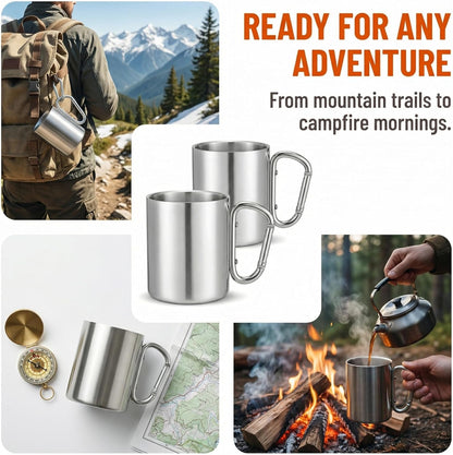 Tebery 2 Pack Stainless Steel Coffee Mugs with Handles 10OZ Double Walled Travel Water Tea Coffee Cups for Backpacking, Camping & Hiking