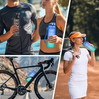 Enerbone Water Bottle, Leakproof BPA & Toxic Free, Motivational Water Bottle with Times to Drink and Straw, Fitness Sports Water Bottle with Strap for Office, Gym, Outdoor Sports
