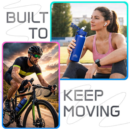 Mont-Clair Sport Water Bottle - 20oz Insulated Water Bottle with Straw - Patented Lid, BPA FREE, For Sports, Gym, Cycling, Bike - Quick Hydration - Black
