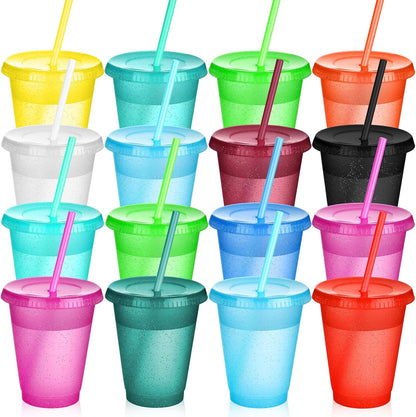 Sieral 30 Pack Cups with Lids and Straws Kids Tumbler with Straw Reusable Water Bottle Iced Coffee Travel Mug Adults Plastic Cups for Parties 16 oz (Candy Colors)