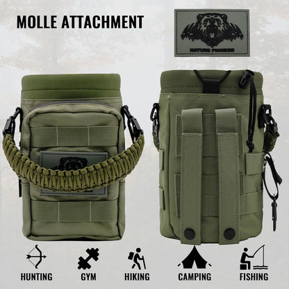 NATURE PIONEOR 32 64 128oz Tactical Water Bottle Pouch, Multi-Function Tactical Water Bottle Bag with Adjustable Shoulder Strap, Half/One Gallon Molle Strap Carrier Holder
