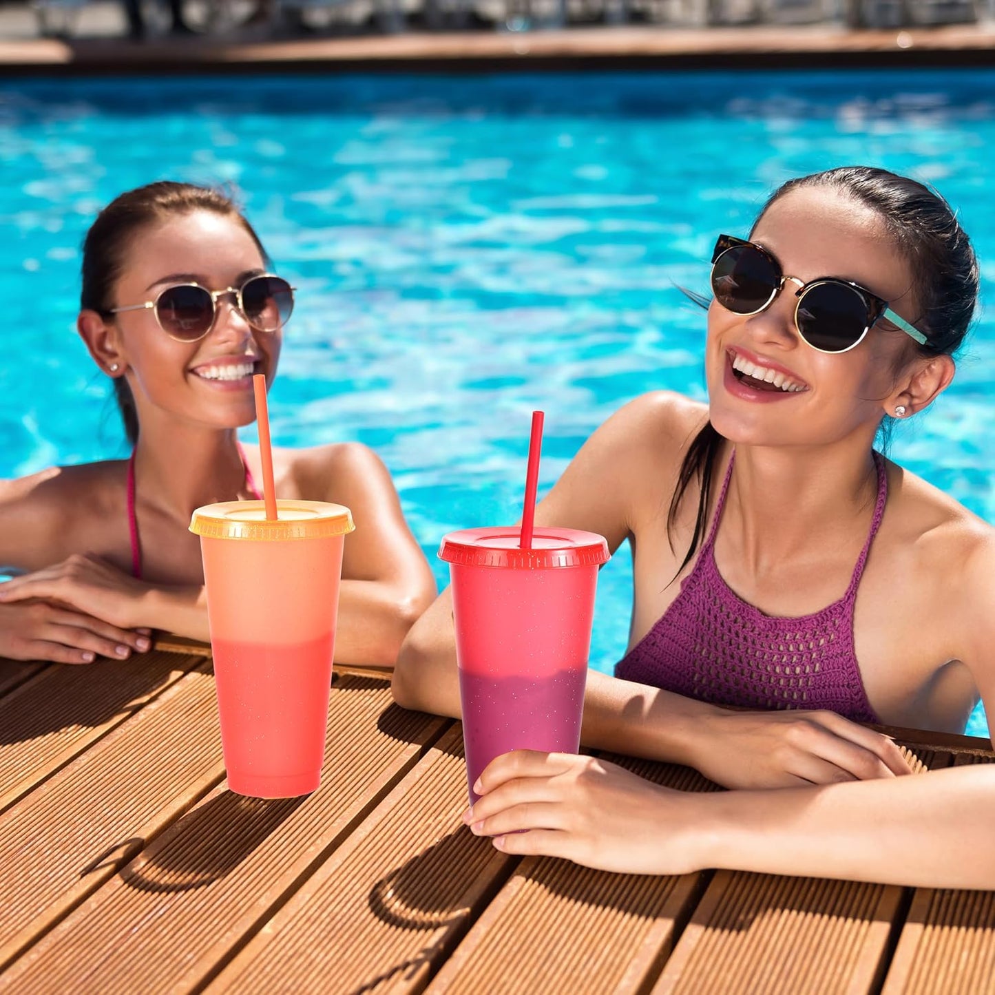 Color Changing Cups, 5 Pack 24oz Plastic Tumblers, Reusable Iced Coffee & Smoothie Cups with Lids and Straws for Parties and Travel