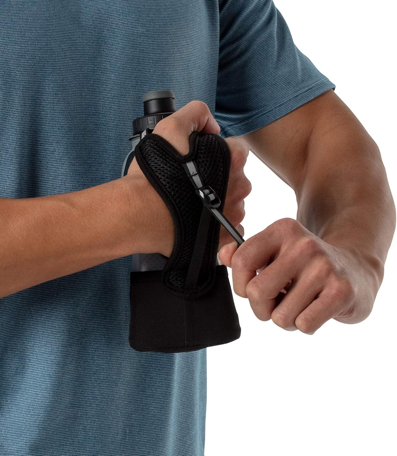 Nathan Running Handheld Water Bottle Adjustable No-Grip Quick Squeeze Lite Hand Strap. Reflective Hydration