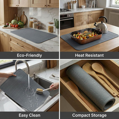 MicoYang Silicone Dish Drying Mat for Multiple Usage,Easy clean,Eco-friendly,Heat-resistant Silicone Mat for Kitchen Counter,Sink,Bar,Bottle,or Cup Green M 17 inches x 6 inches