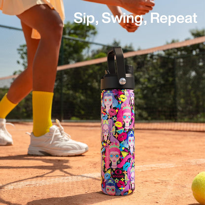 ENCOOL Insulated Water Bottle with Straw Stainless Steel Water Bottle, Leak-Proof, BPA-Free, Double Wall Vacuum Keeps Cold for 24 Hours for Sports, Travel, School (26 oz, Cotton Candy) - Colors D