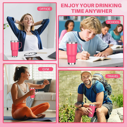 40 oz Tumbler with Handle, Insulated Tumbler with Lid and Straw, Reusable Stainless Steel Vacuum Insulated Cup, 100% Leak Proof Thermal Travel Coffee Mug Cup for Cold and Hot (Light Purple)