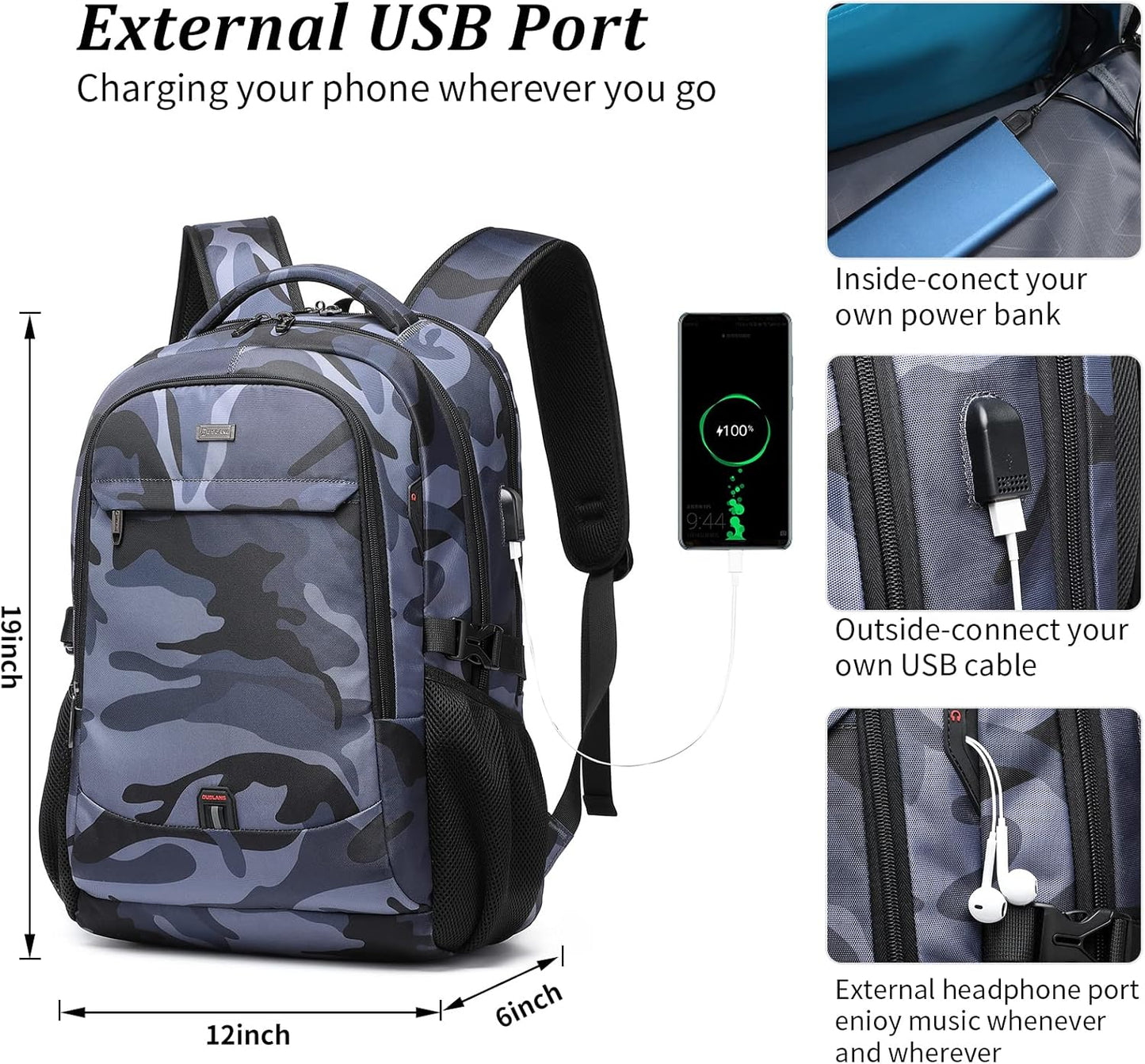 DUSLANG 17 Inch Laptop Backpack for Travel Water Resistant College Backpack for Men/Women Laptop Bag with USB Charging Port,Black - Colors B