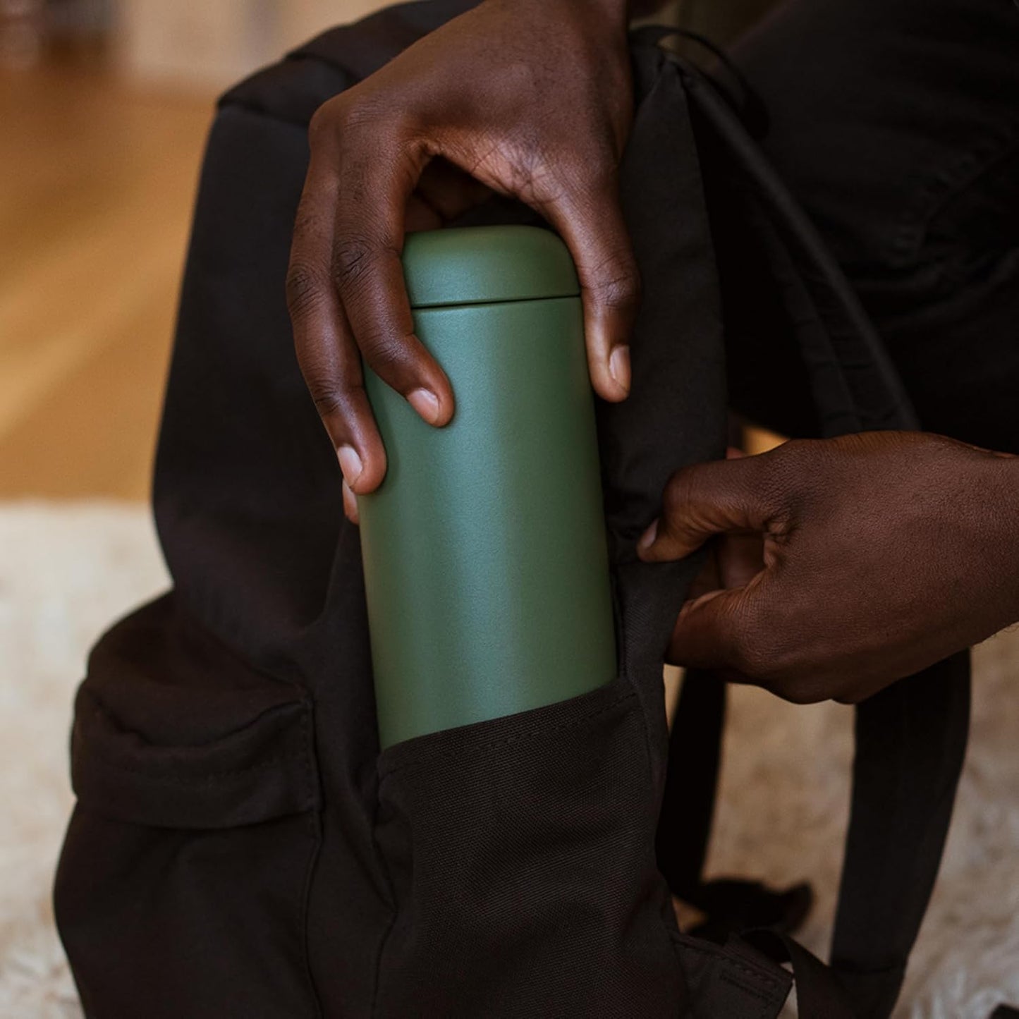 Fellow 16 oz Carter Move Travel Mug - Vacuum-Insulated Stainless Steel Travel Coffee Mug - Coffee Tumbler with Ceramic Interior and Splash Guard - Matte Black