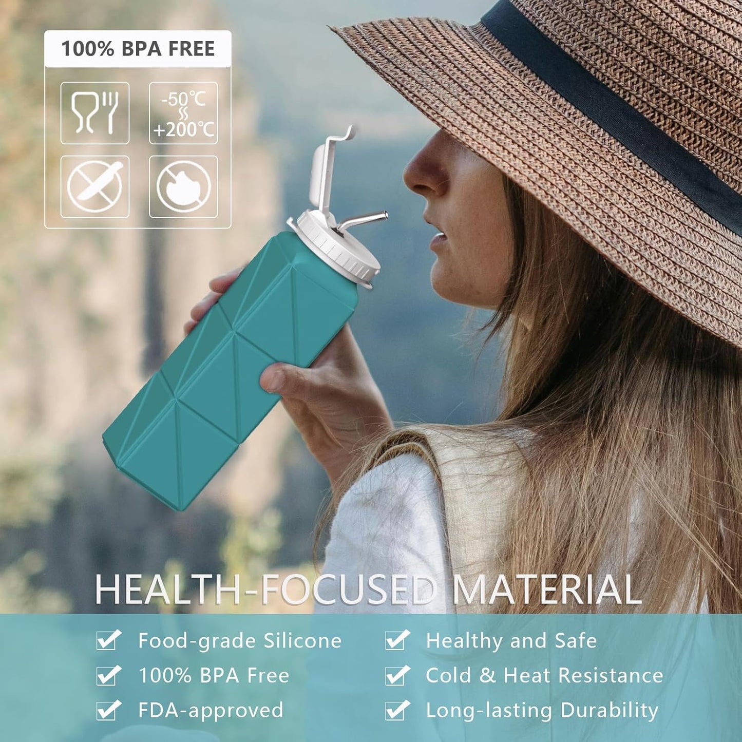 BEAUTAIL Collapsible Water Bottles 20.6oz, Silicone Foldable Portable Travel Water Bottle, Lightweight Reusable Leakproof for Traveling Camping Hiking Cycling Yoga Sports Outdoor