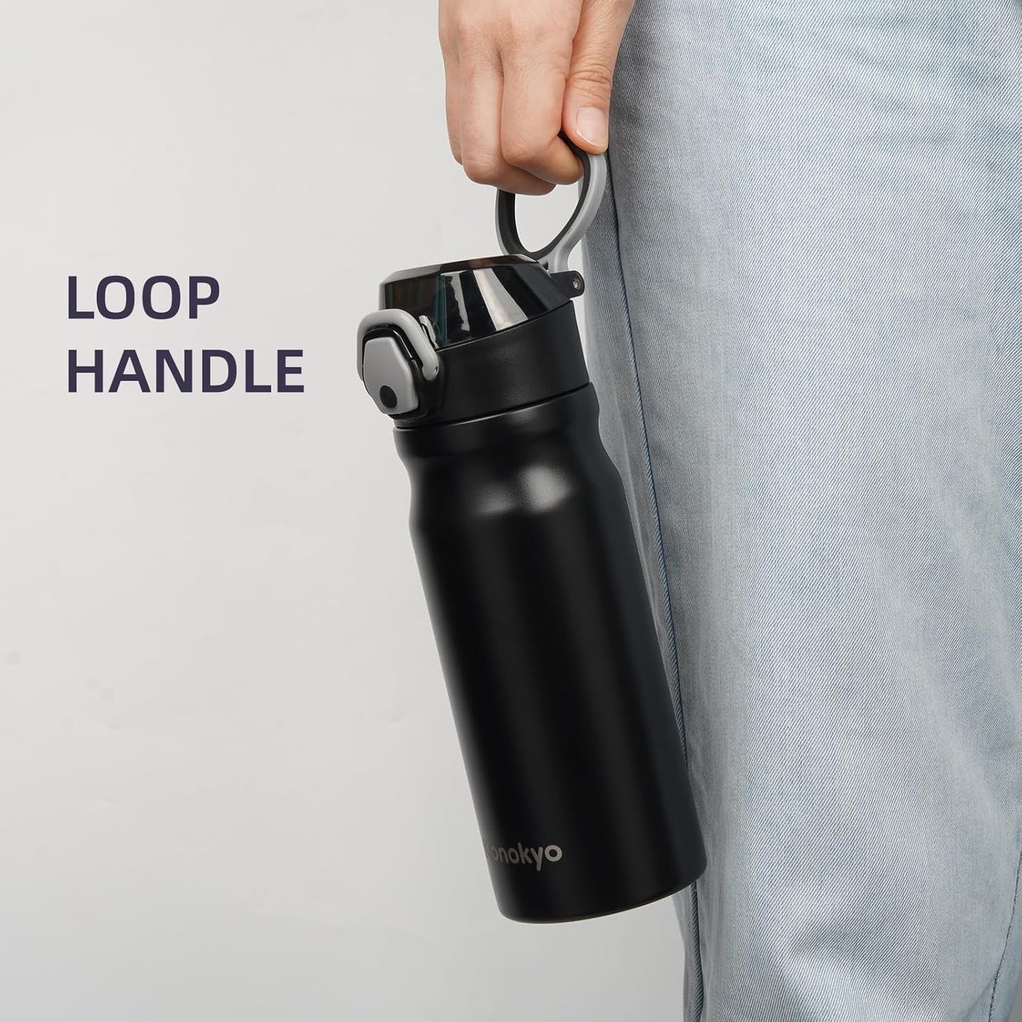 Konokyo 18 oz Insulated Water Bottle with Straw Lid, Stainless Steel Vacuum Sports Water Bottle, Leak-Proof Reusable Metal Flask with Carry Loop, BPA-Free Travel Bottle for Gym, School, Office