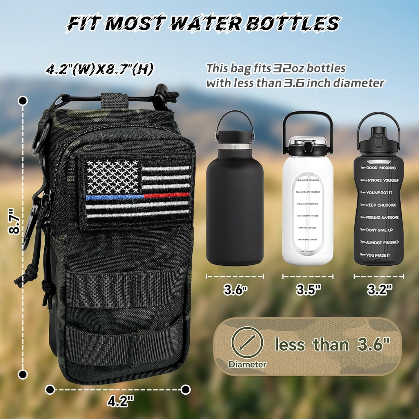Water Bottle Holder with Strap - Tactical Insulated Water Bottle Sleeve with MOLLE System Water Bottle Cover Cross-Body Pouch for Walking Hiking Camping Gym 32oz&40oz