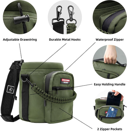 NATURE PIONEOR Water Bottle Holder with Adjustable Strap - Half/One Gallon (64/128oz) Insulated Water Bottle Sling Carrier with Phone Pocket & Paracord Handle, Outdoor Camping, Hiking, Gym