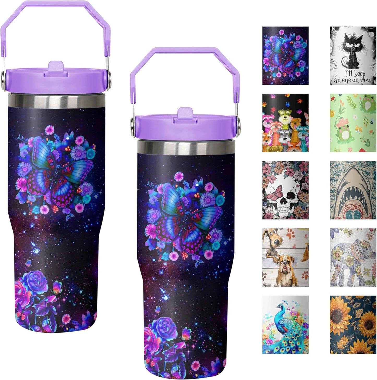 30 oz Peacock Blue Flip Straw Tumbler with Top Handle for Peacock Blue Lover Resuable Vacuum Insulated Flip Top Water bottle for Home Office Car