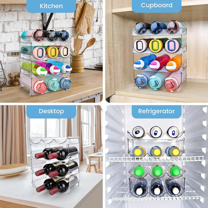 spospo Water Bottle Organizer for Cabinet, Water Bottle Storage Organizer, 2 Packs Water Bottle Storage Rack, Water Bottle Holder for Cabinet, Stackable Water Bottle Storage Rack