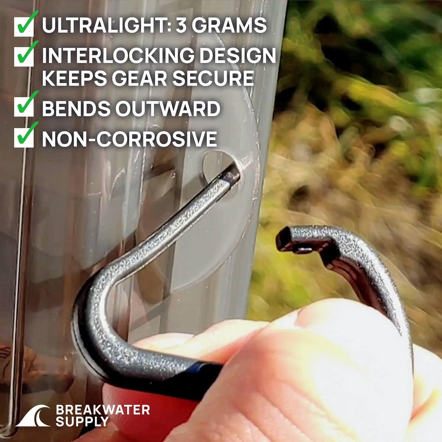 Breakwater Supply™ Hingeless Carabiner Hooks 4 Pack, Small 2-inch Gear Attachment Clips for Backpack, Keys, Keychain, Water Bottle, MOLLE + Ultralight, Tactical, D-Ring, Non-Corrosive, D-Shape