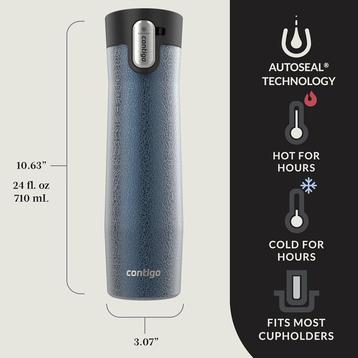 Contigo AUTOSEAL West Loop Vacuum-Insulated Stainless Steel Travel Mug with Easy-Clean Lid 12 oz Blueberry