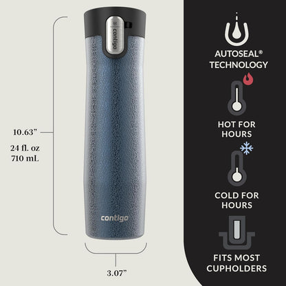 Contigo AUTOSEAL West Loop Vacuum-Insulated Stainless Steel Travel Mug with Easy-Clean Lid 12 oz Blueberry