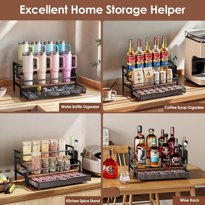 Water Bottle Organizer for Full Stanley 40 oz Tumbler with Handle, 2 Tier Tumbler Organizer for 8 Cups, Kitchen Pantry Organizers and Storage for Owala Stanley Cup Accessories, Brown