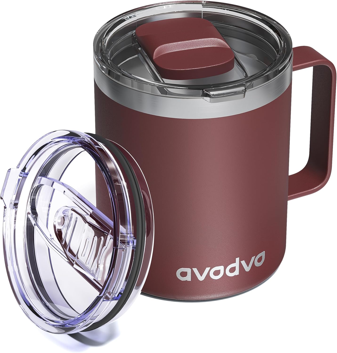 12oz Insulated Coffee Mug with Lid – Includes Two Lids, Stainless Steel Coffee Travel Mug with Handle, Double Wall Vacuum Insulated Camping Mug for Home, Office & Outdoor, Navy Blue