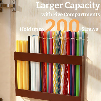 9.5” Large Acrylic Straw Holder for Cabinet Door with Detachable Ultra Sticky Adhesive Squares and Stickers, 2026 Reusable Straws Organizer Storage Dispenser for Kitchen Counter Cupboard