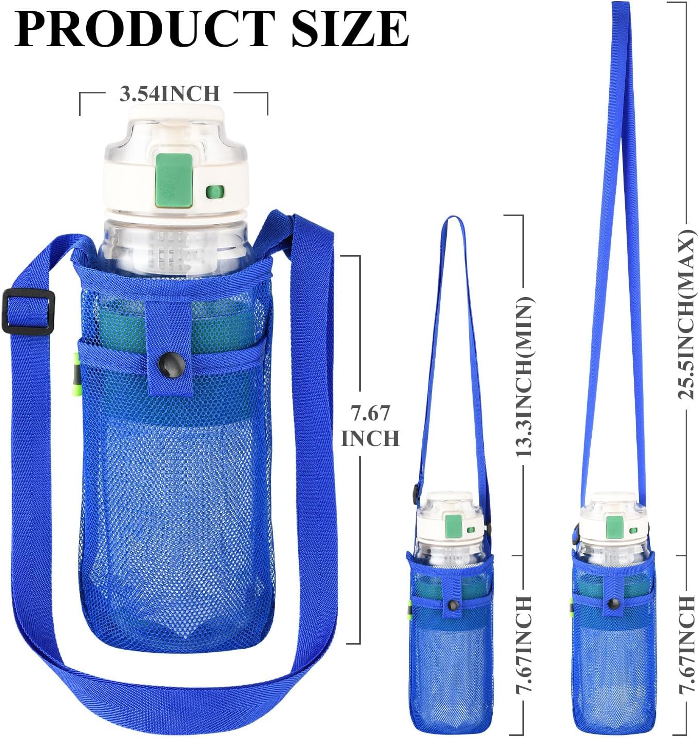 3Pcs Water Bottle Holder with Strap, Mesh Water Bottle Bag Carrier with Adjustable Shoulder for Walking and Travelling