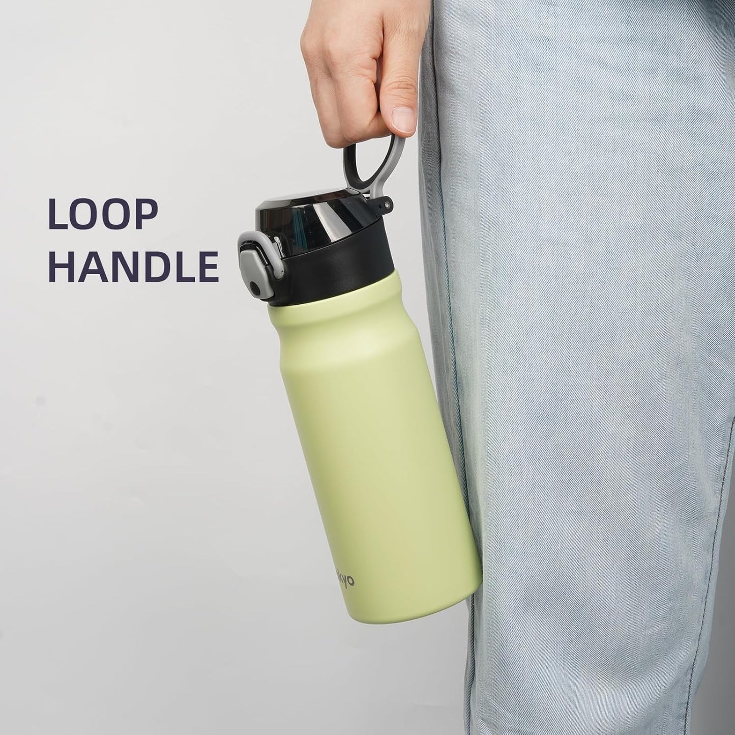 Konokyo 18 oz Insulated Water Bottle with Straw Lid, Stainless Steel Vacuum Sports Water Bottle, Leak-Proof Reusable Metal Flask with Carry Loop, BPA-Free Travel Bottle for Gym, School, Office