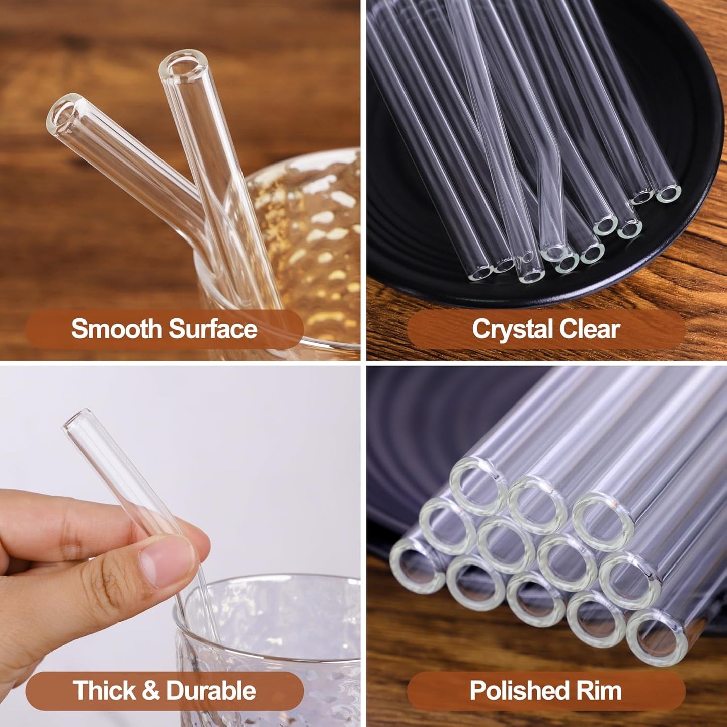 Antner 12 Pack Reusable Glass Straw, 8.5" x 10MM Bent Clear Glass Drinking Straws for Hot & Cold Drinks, 2 Cleaning Brushes Included