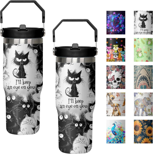 30 oz Peacock Blue Flip Straw Tumbler with Top Handle for Peacock Blue Lover Resuable Vacuum Insulated Flip Top Water bottle for Home Office Car