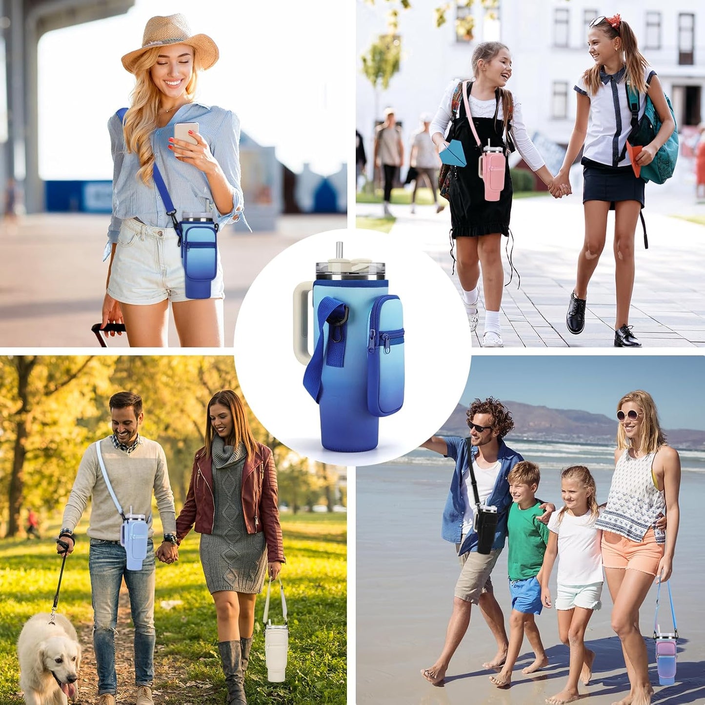 GOEWY Water Bottle Carrier Bag for Stanley 40/30 oz Tumbler with Phone Pocket Neoprene Water Bottle Holder with Shoulder & Handheld Strap Stanley Cup Accessories