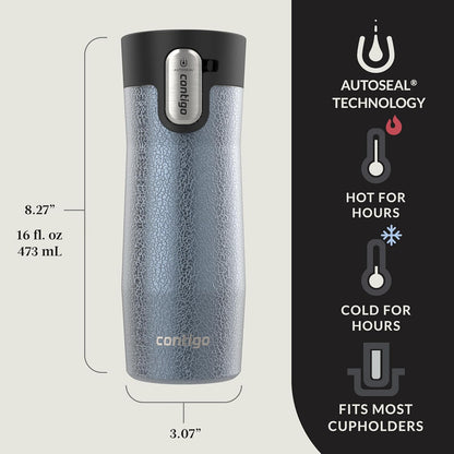 Contigo AUTOSEAL West Loop Vacuum-Insulated Stainless Steel Travel Mug with Easy-Clean Lid 12 oz Blueberry